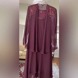 Slny Fashion NY women’s mid length Beaded details Chiffon Dress with Jacket 14 W